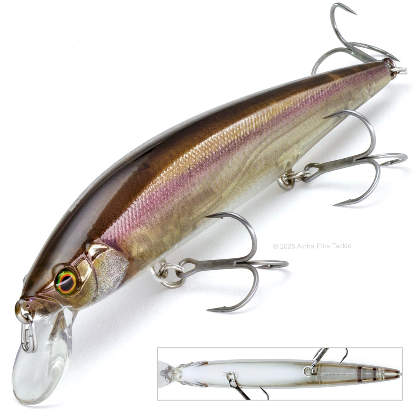 Jackall Rerange 110SP Suspending Jerkbait in the color RT Clear Pink Wakasagi on a white background