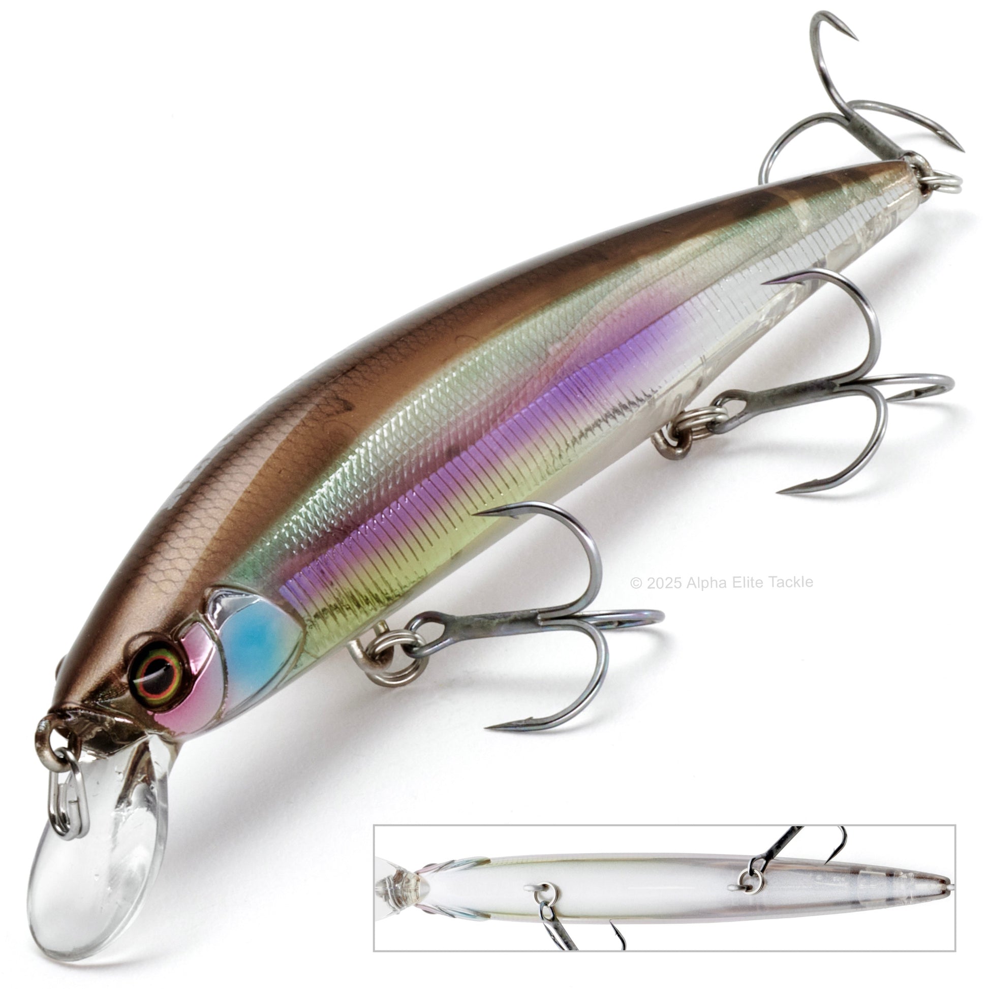Jackall Rerange 110SP Suspending Jerkbait in the color Half Mirror Wakasagi on a white background