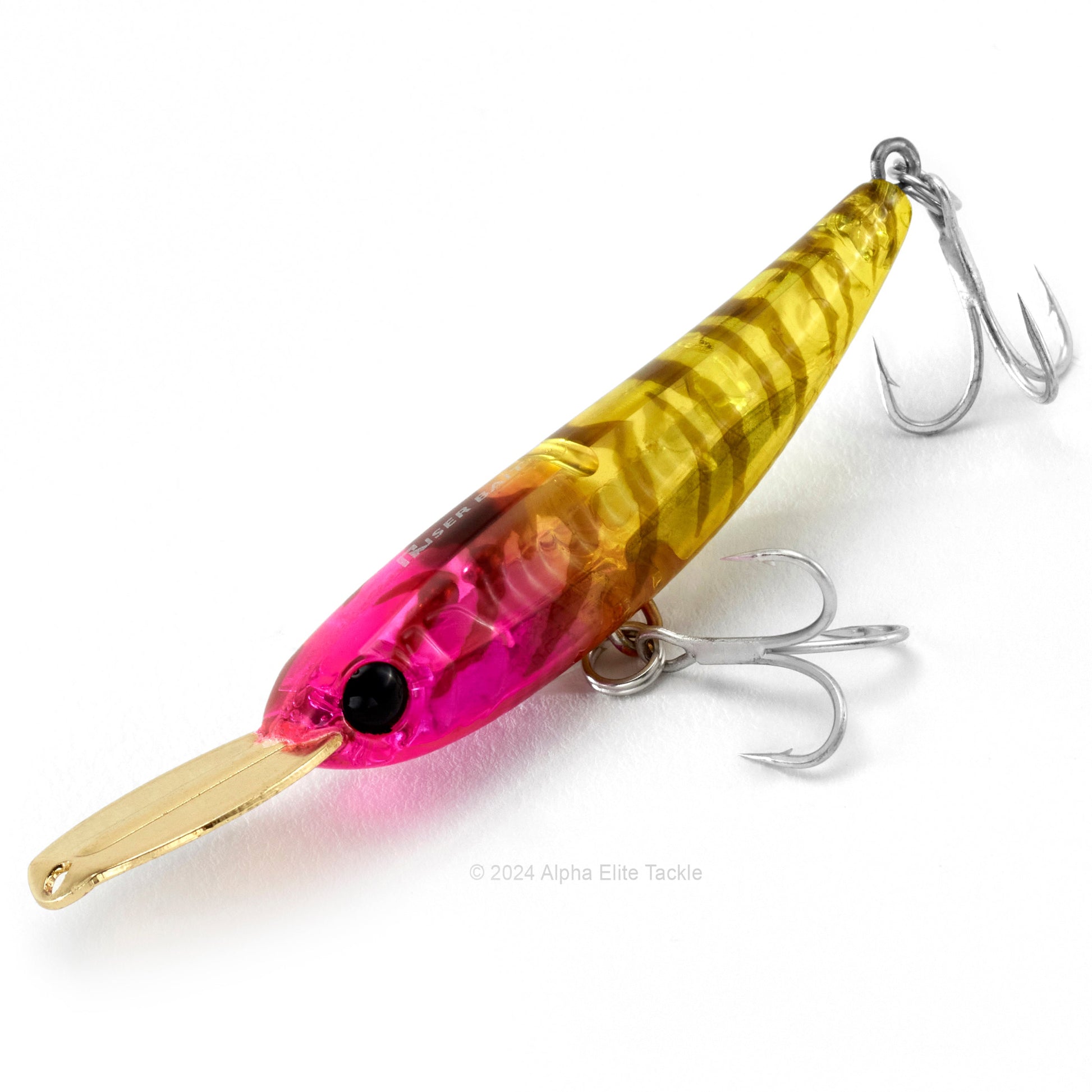 Close up of the Jackall Riser Bait 006 in the color Clear Flashy Shrimp on a white background