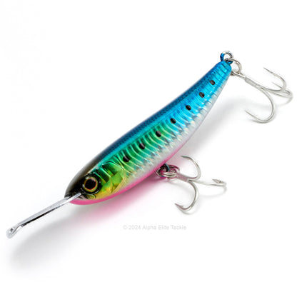Close up of the Jackall Riser Bait 006 in the color Harapin Iwashi on a white background
