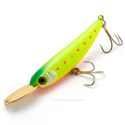 Close up of the Jackall Riser Bait 006 in the color Hyper Iwashi on a white background