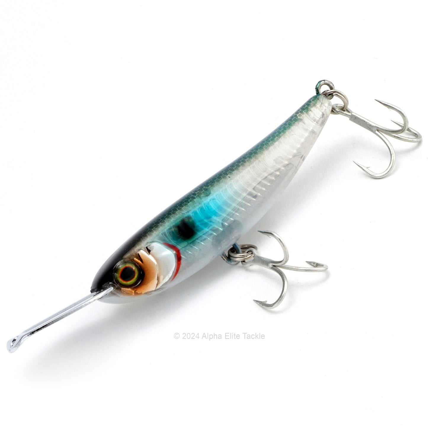 Close up of the Jackall Riser Bait 006 in the color Inakko Clear on a white background