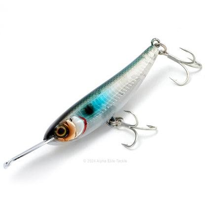 Close up of the Jackall Riser Bait 006 in the color Inakko Clear on a white background
