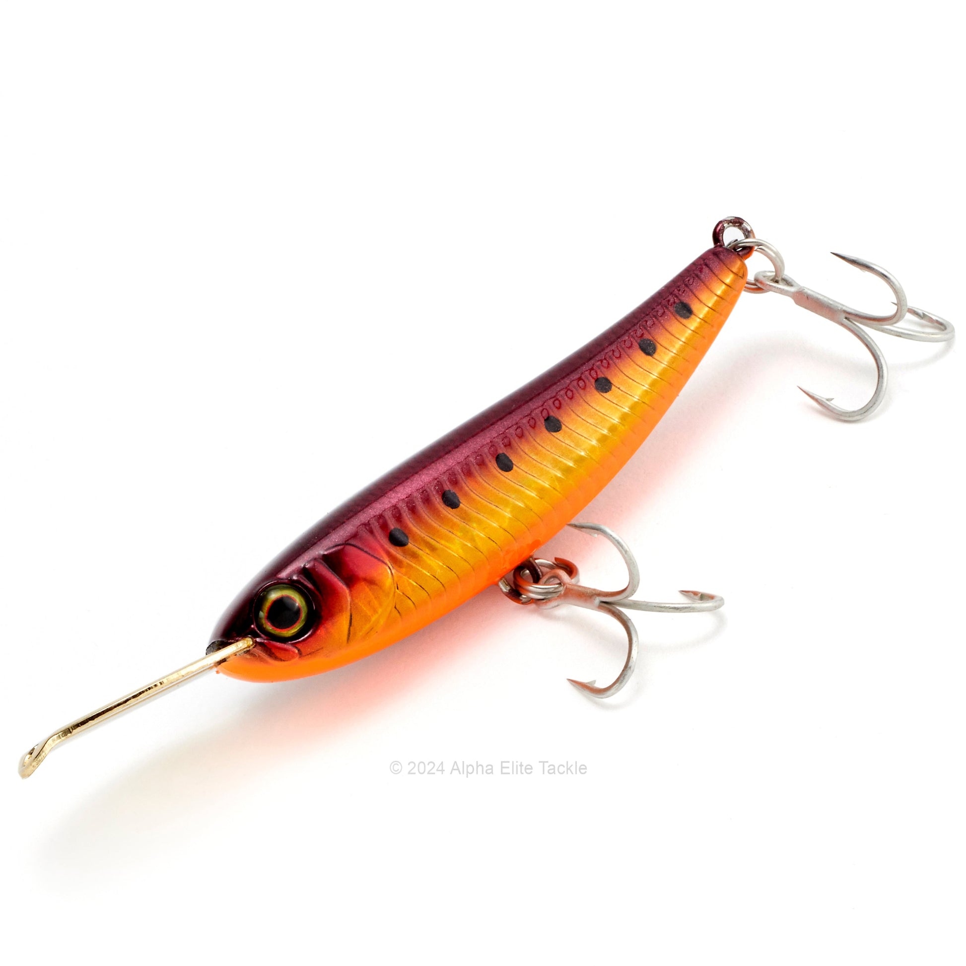 Close up of the Jackall Riser Bait 006 in the color Red Gold on a white background