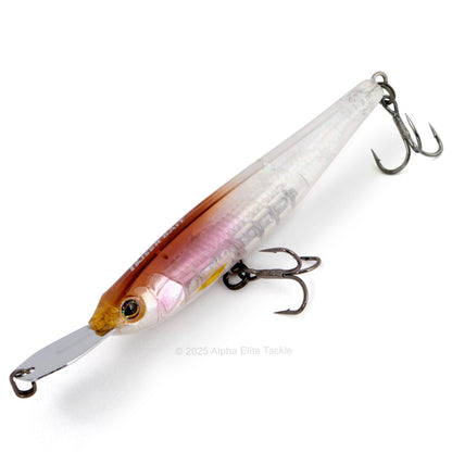 Close up of the Jackall Riser Bait 007R in the color Clear Head Wakasagi on a white background