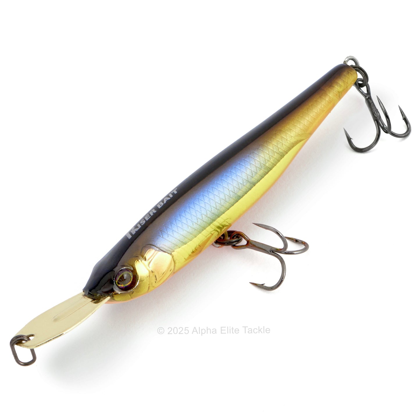 Close up of the Jackall Riser Bait 007R in the color HL Baitfish Gold on a white background