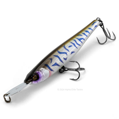 Close up of the Jackall Riser Bait 007R in the color Maruhata Silver Tiger on a white background