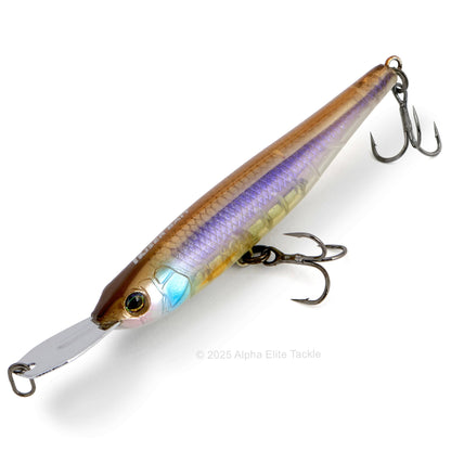 Close up of the Jackall Riser Bait 007R in the color POL Skeleton Wakasagi on a white background