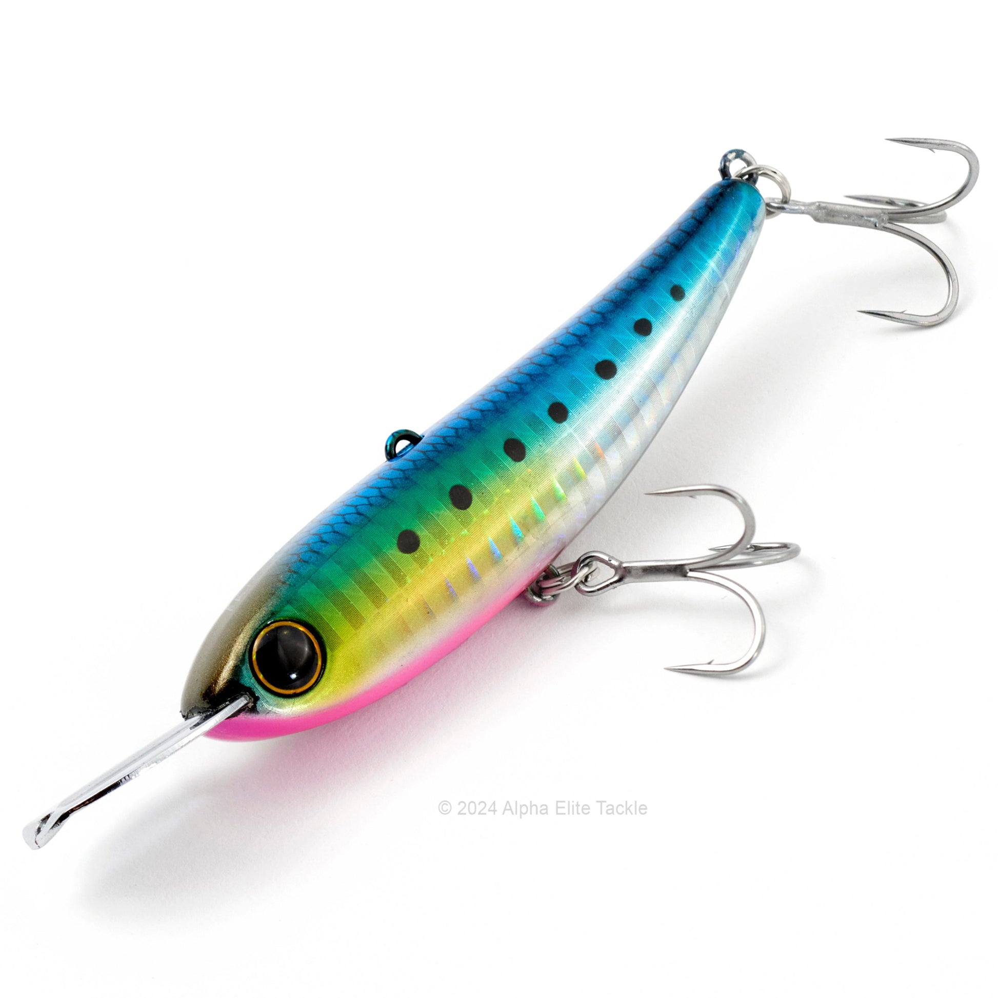 Close up of the Jackall Riser Bait 008 in the color Harapin Iwashi on a white background