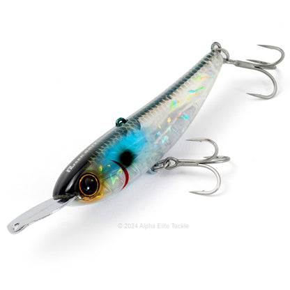 Close up of the Jackall Riser Bait 008 in the color Inakko Clear on a white background
