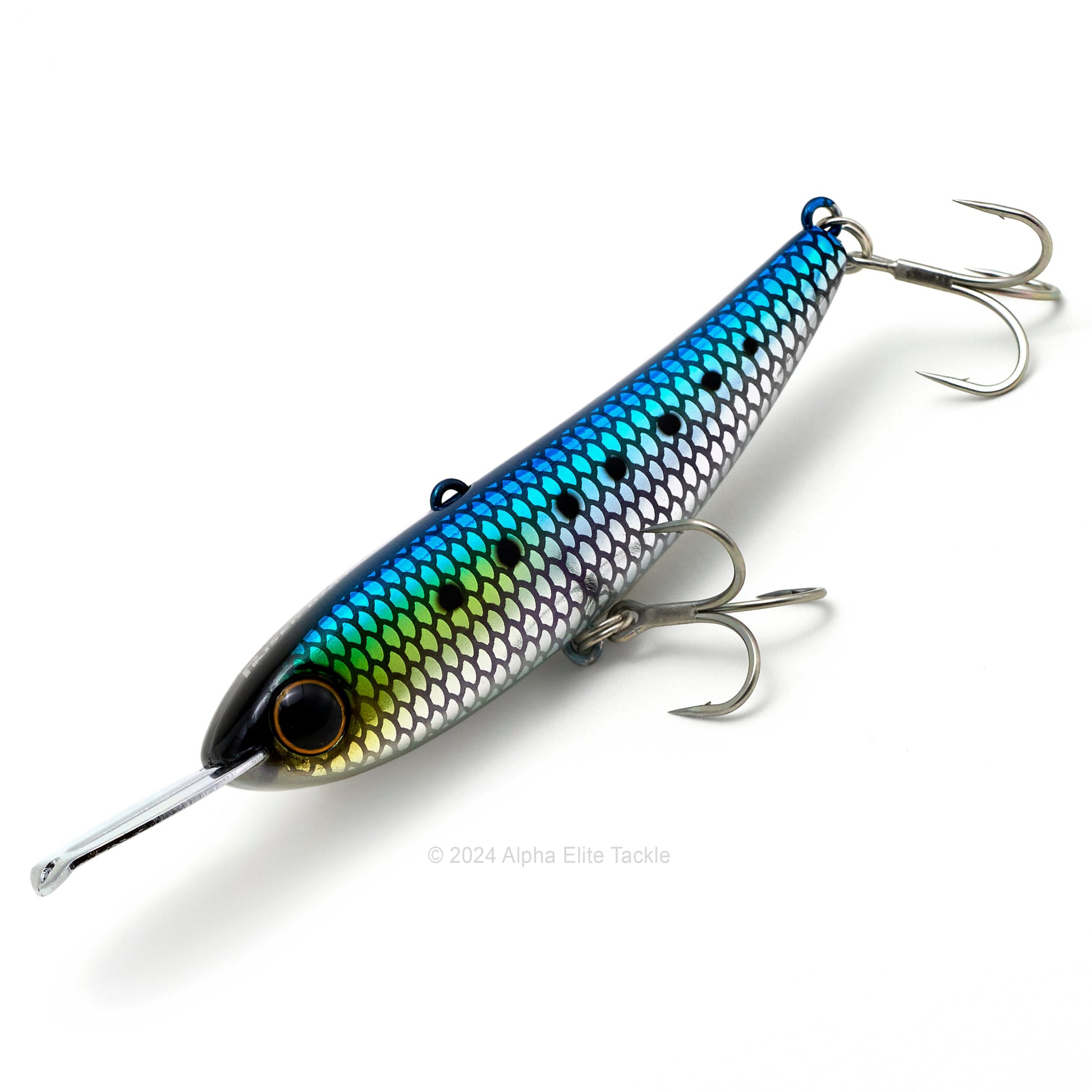 Close up of the Jackall Riser Bait 008 in the color Japanese Sardine on a white background