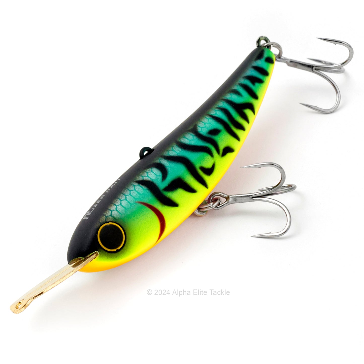 Close up of the Jackall Riser Bait 008 in the color Matte Tiger on a white background