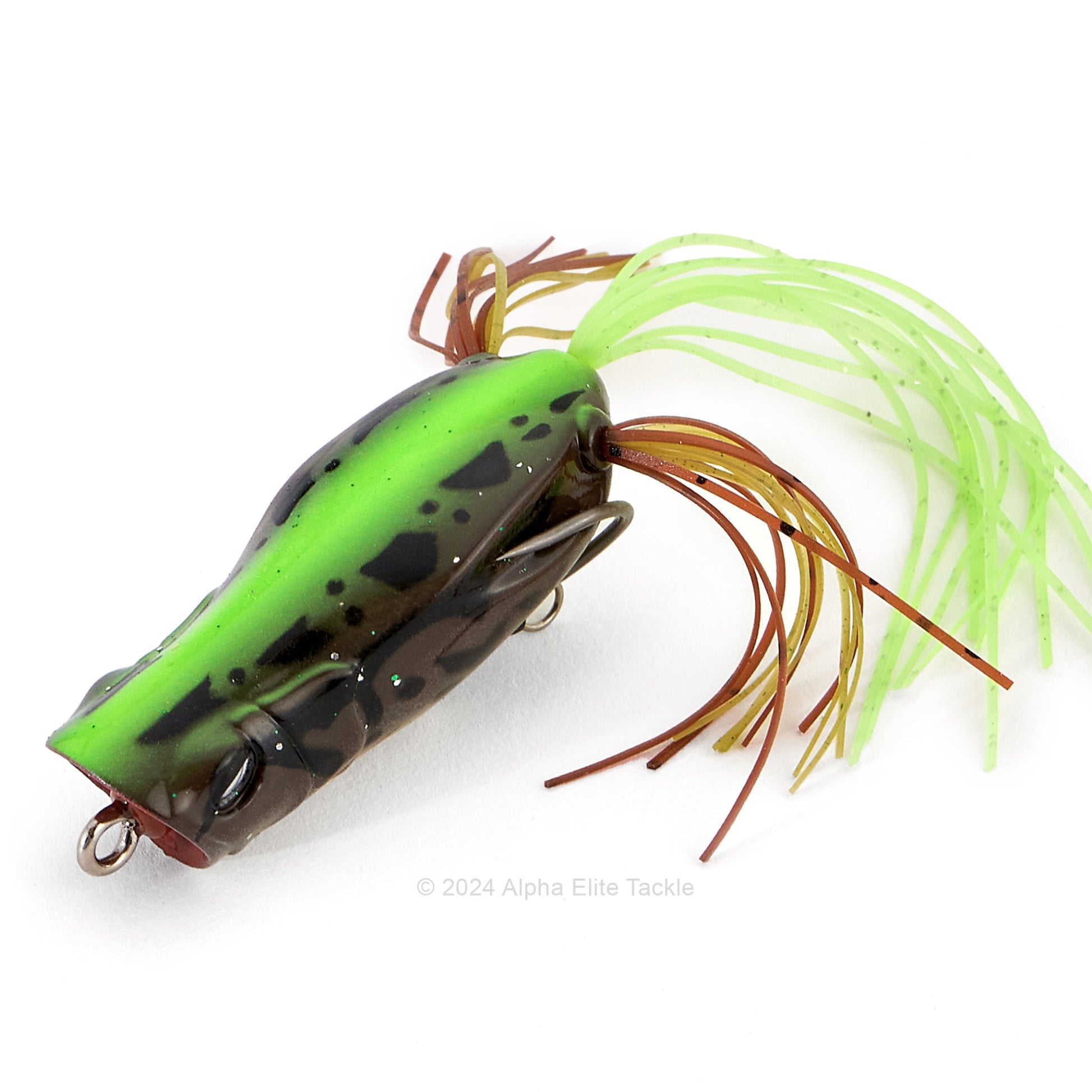 Close up of the Jackall Spin Gavacho Hollow Body Popping Frog in the color Maruhata Viji Brown on a white background