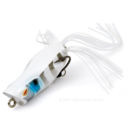 Close up of the Jackall Spin Gavacho Hollow Body Popping Frog in the color White Gill on a white background