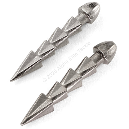 Close up of Jackall Tungsten Custom Sinker Nail Sinkers H.W. on a white background.
