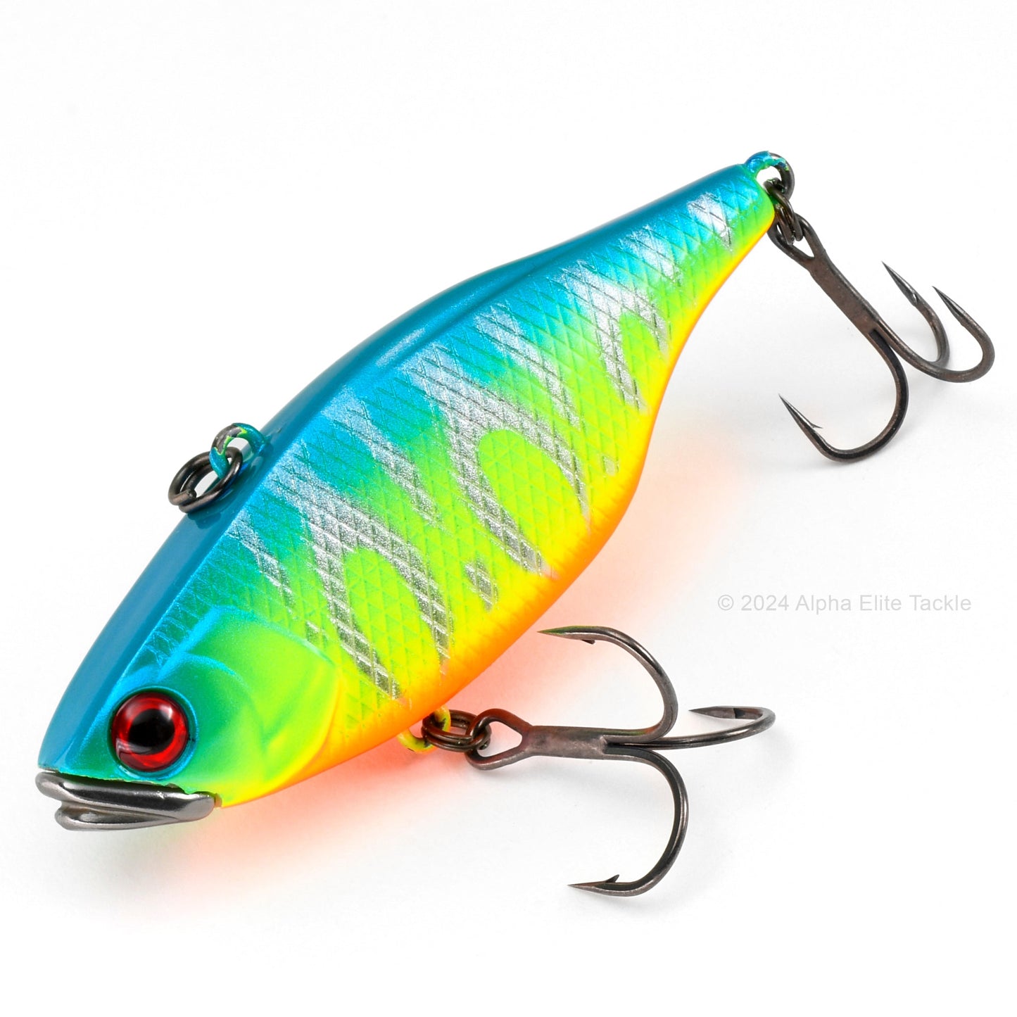 Close up of the Jackall Vibration TN60 TN70 Tungsten Lipless Crankbait fishing lure in the color Blue Tiger on a white background