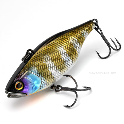 Close up of the Jackall Vibration TN60 TN70 Tungsten Lipless Crankbait fishing lure in the color Flash Gill on a white background