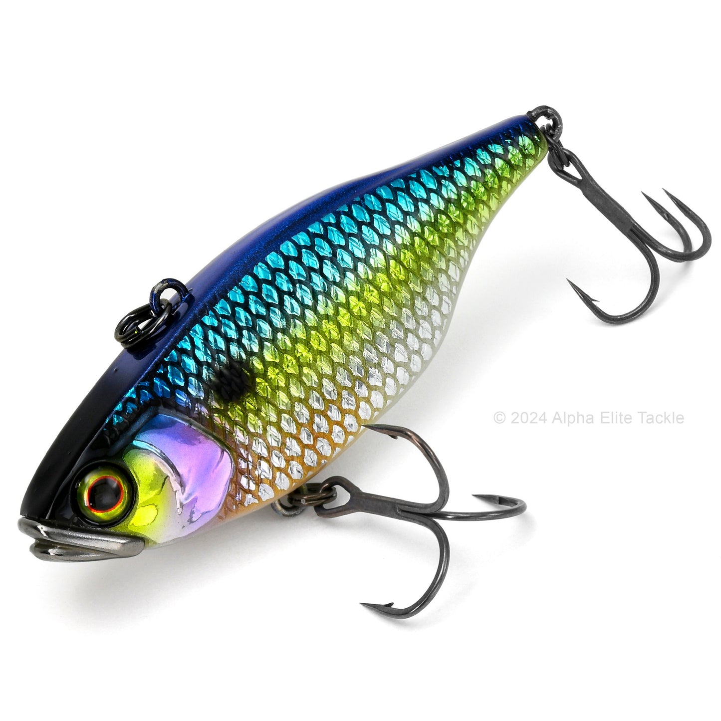 Close up of the Jackall Vibration TN60 TN70 Tungsten Lipless Crankbait fishing lure in the color Uroko HL SS Shad on a white background