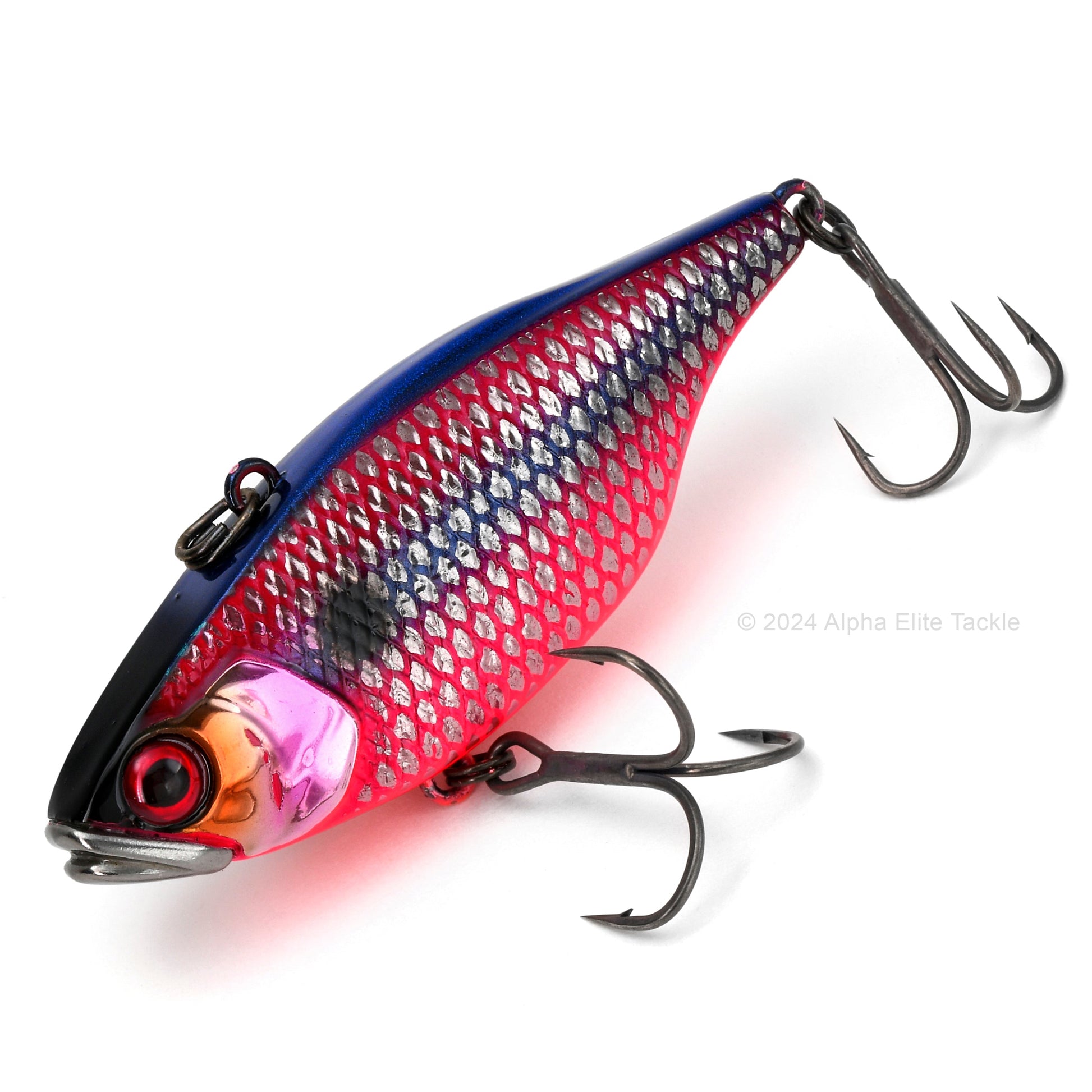 Close up of the Jackall Vibration TN60 TN70 Tungsten Lipless Crankbait fishing lure in the color Spawning Spark on a white background