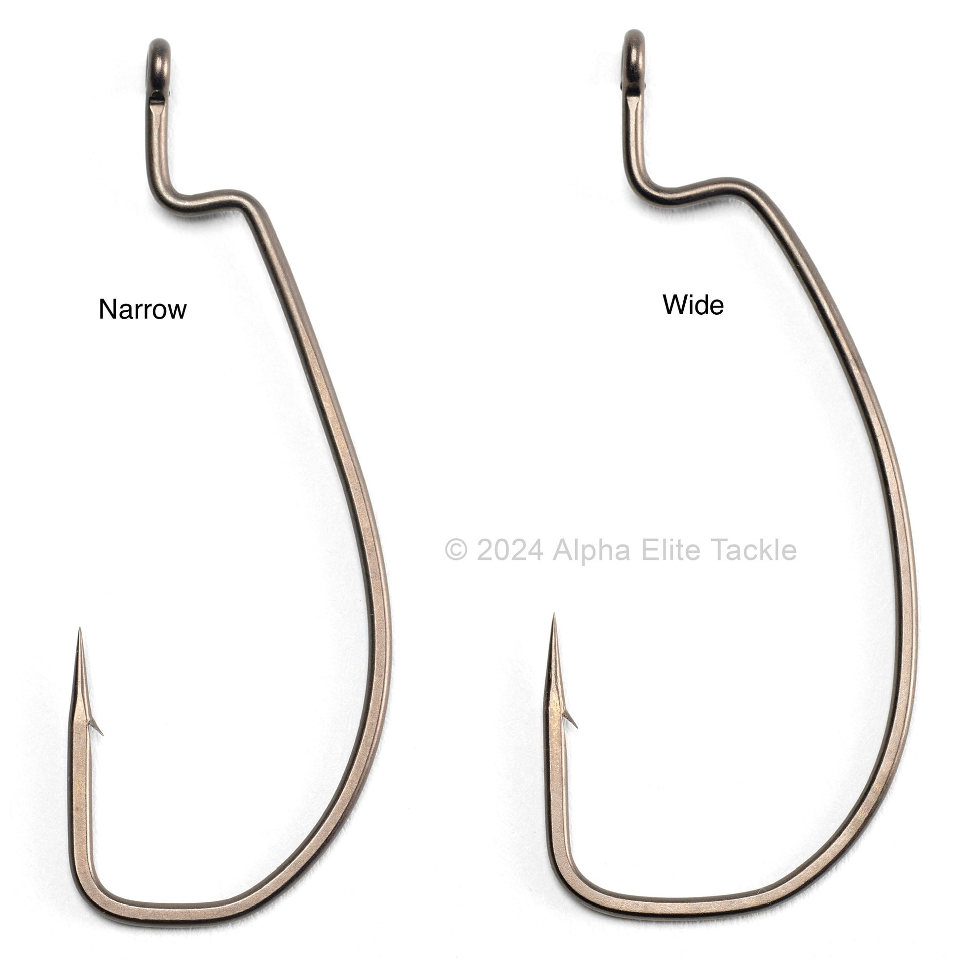 Close up of the Jackall Scythe Offset Hooks on a white background