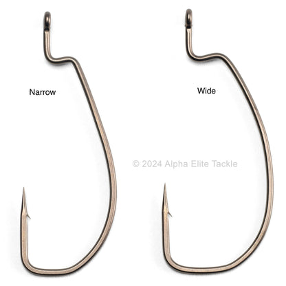 Close up of the Jackall Scythe Offset Hooks on a white background