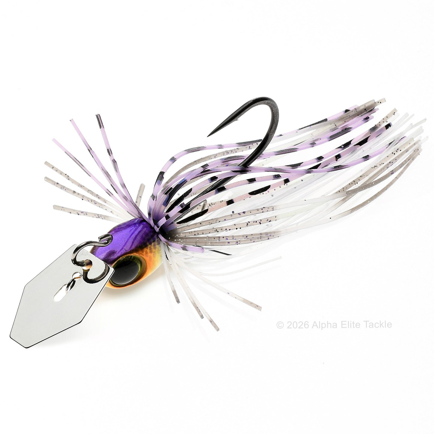 Close up of the Jackall Derabreak Bladed Jig in the color Sexy Wakasagi on a white background