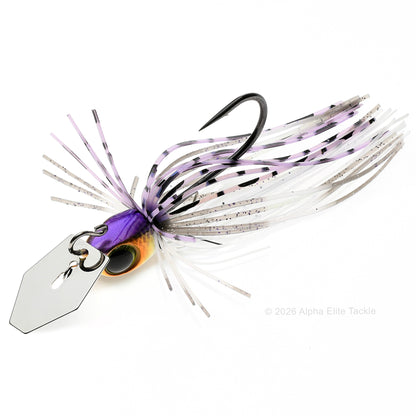 Close up of the Jackall Derabreak Bladed Jig in the color Sexy Wakasagi on a white background