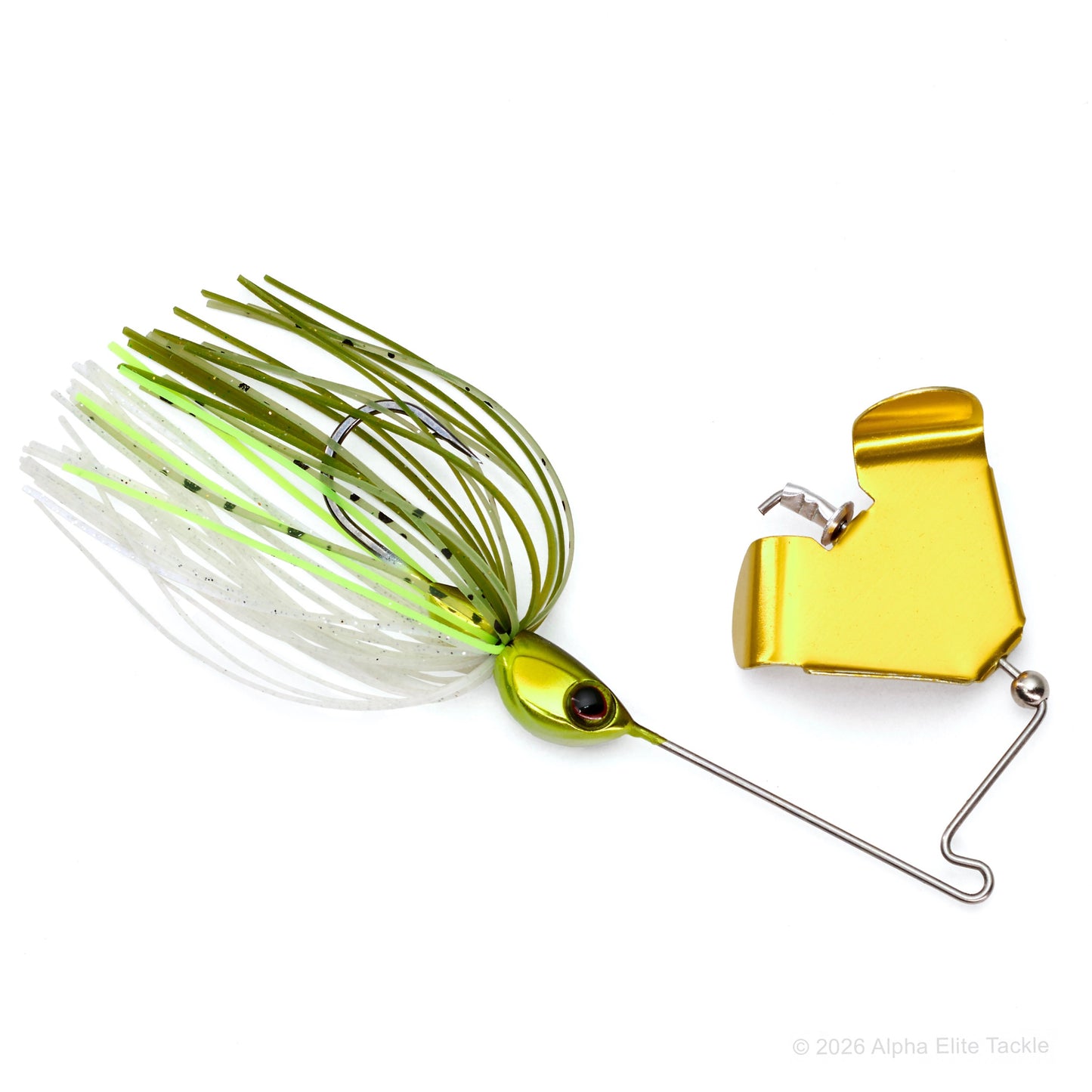 Close up of the Jackall Derabuzz Finesse Buzzbait in the color Sexy Ayu on a white background.