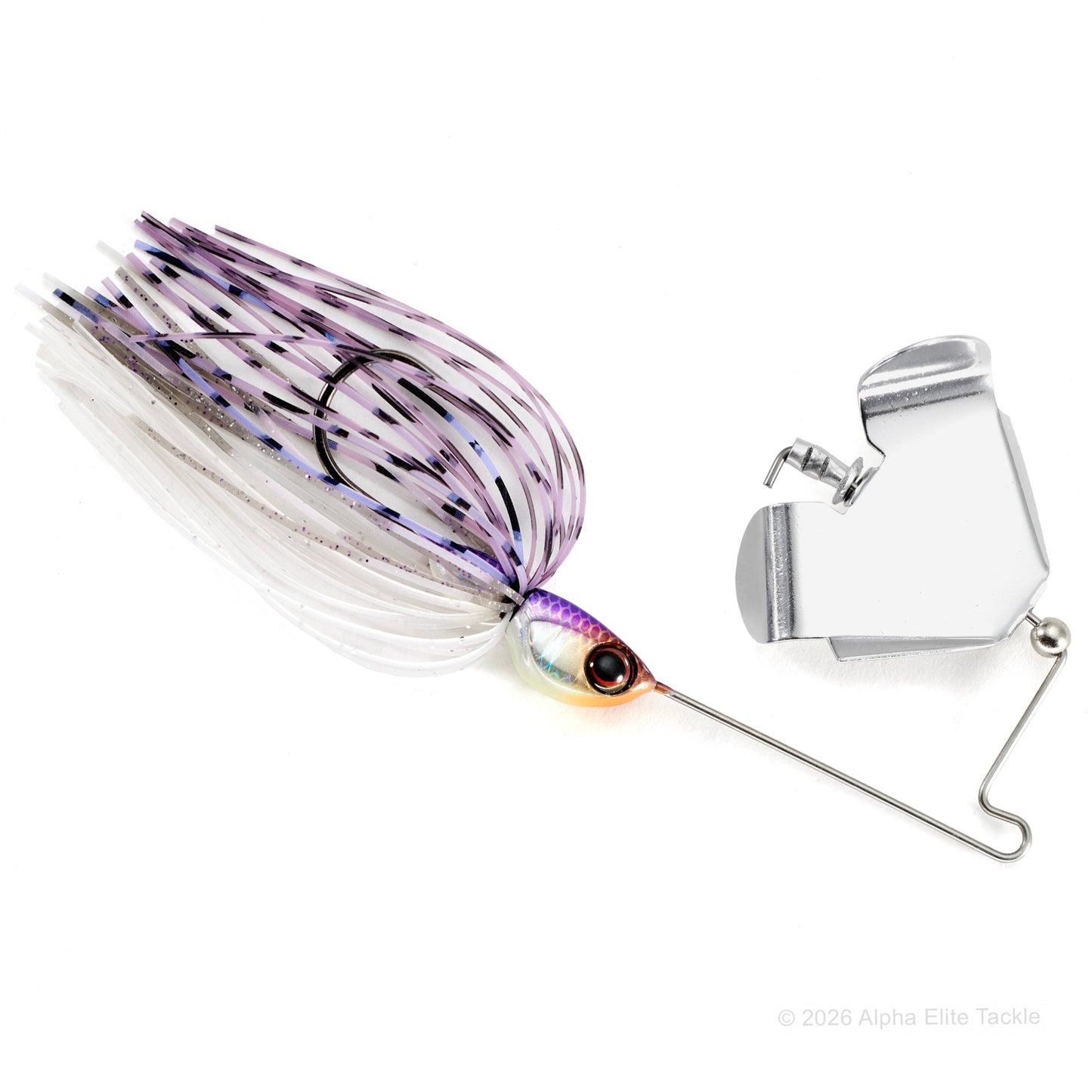 Close up of the Jackall Derabuzz Buzzbait in the color Wakasagi on a white background