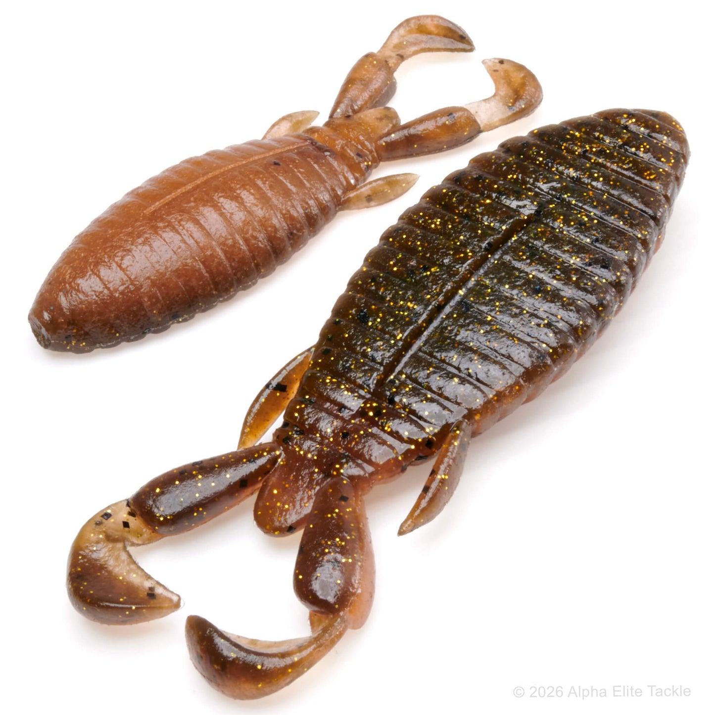 Close up of the Jackall Honey Nugget Creature Bait in the color Spawn Gill on a white background.