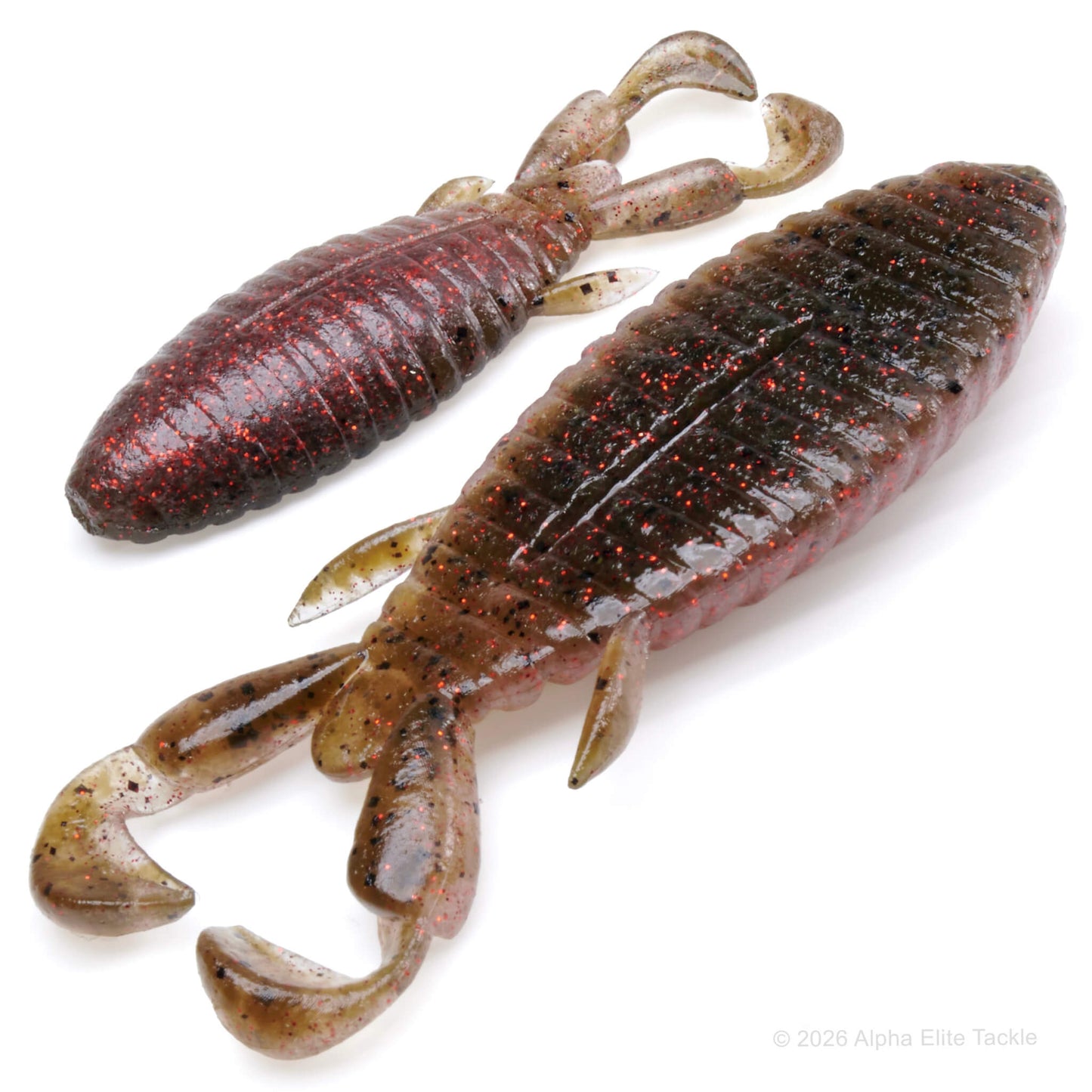 Close up of the Jackall Honey Nugget Creature Bait in the color Zarigani Crawfish on a white background.