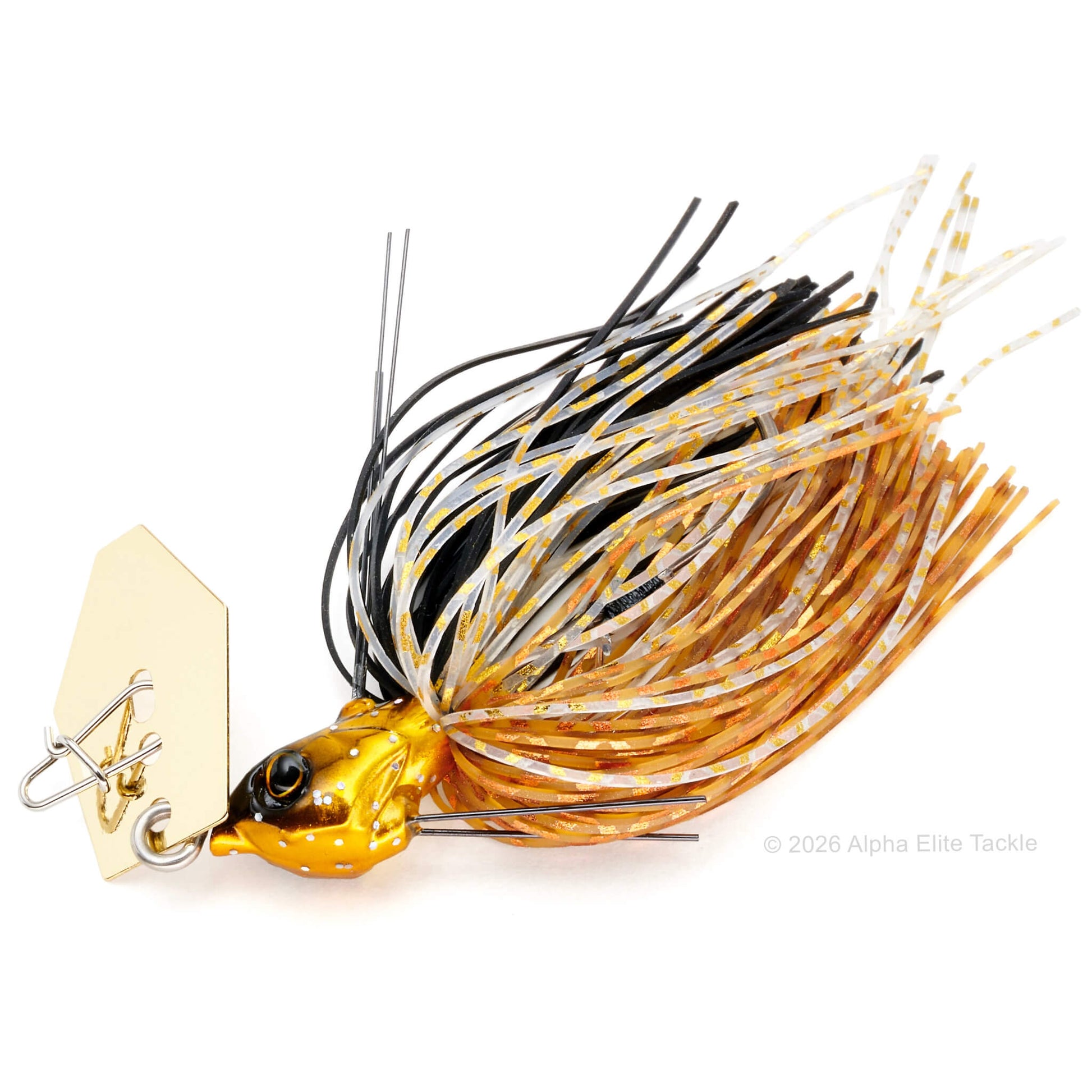 Close Up of the Jackall TG Super Break Blade Fine Bladed Jig in the color Hologram Gold on a white background
