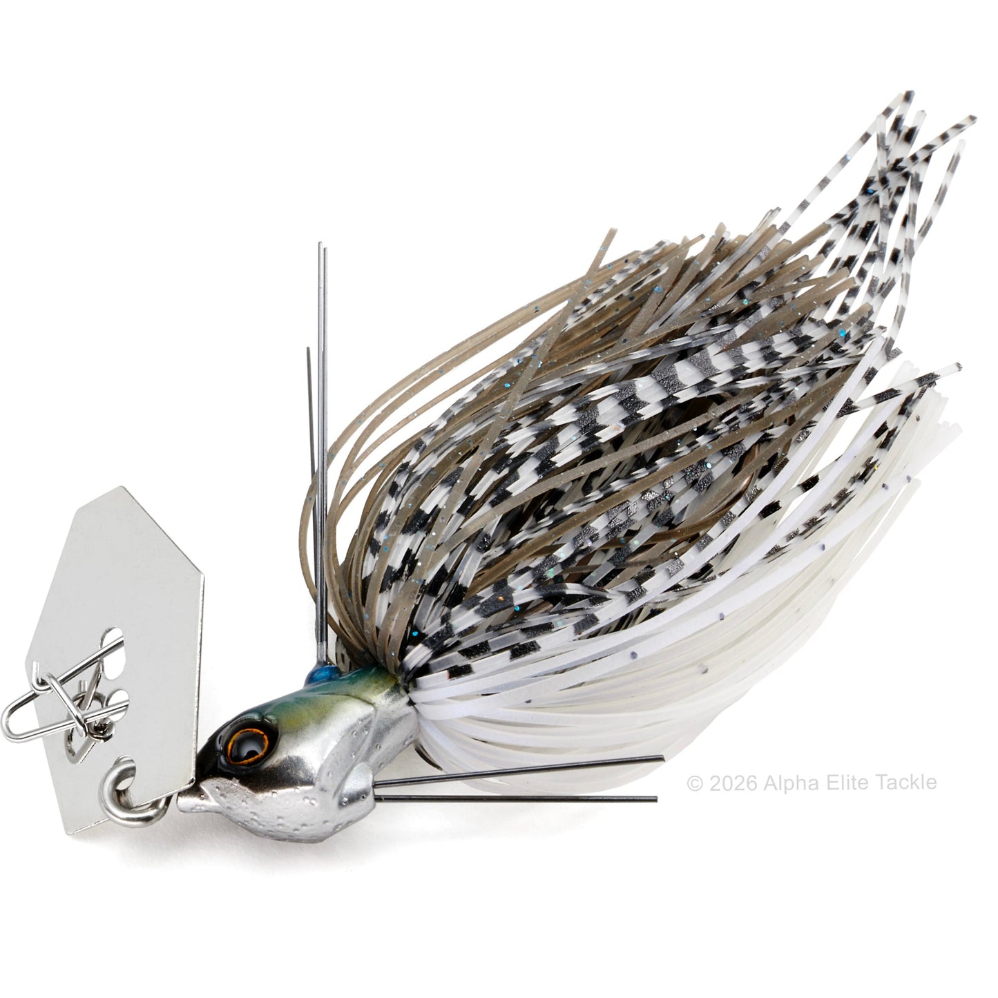 Close Up of the Jackall TG Super Break Blade Fine Bladed Jig in the color Hologram Inakko on a white background