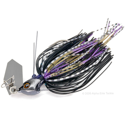 Close Up of the Jackall TG Super Break Blade Fine Bladed Jig in the color Silhouette Black on a white background
