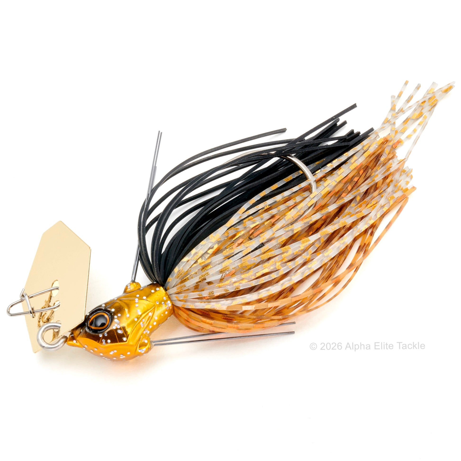 Close Up of the Jackall TG Super Break Blade Bladed Jig in the color Hologram Gold on a white background
