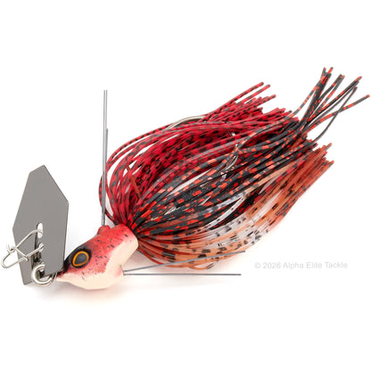 Close Up of the Jackall TG Super Break Blade Bladed Jig in the color Red Craw on a white background