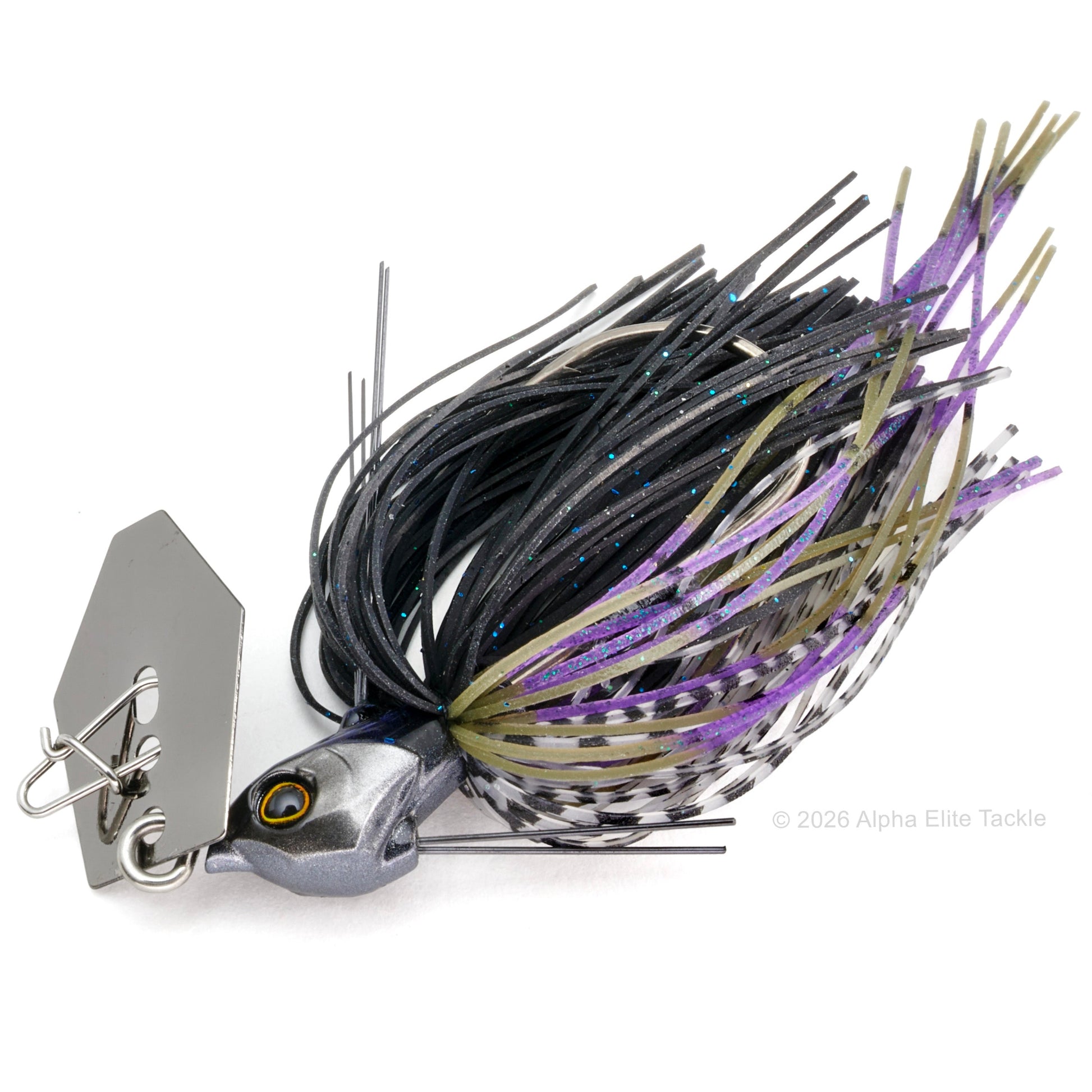 Close Up of the Jackall TG Super Break Blade Bladed Jig in the color Silhouette Black on a white background