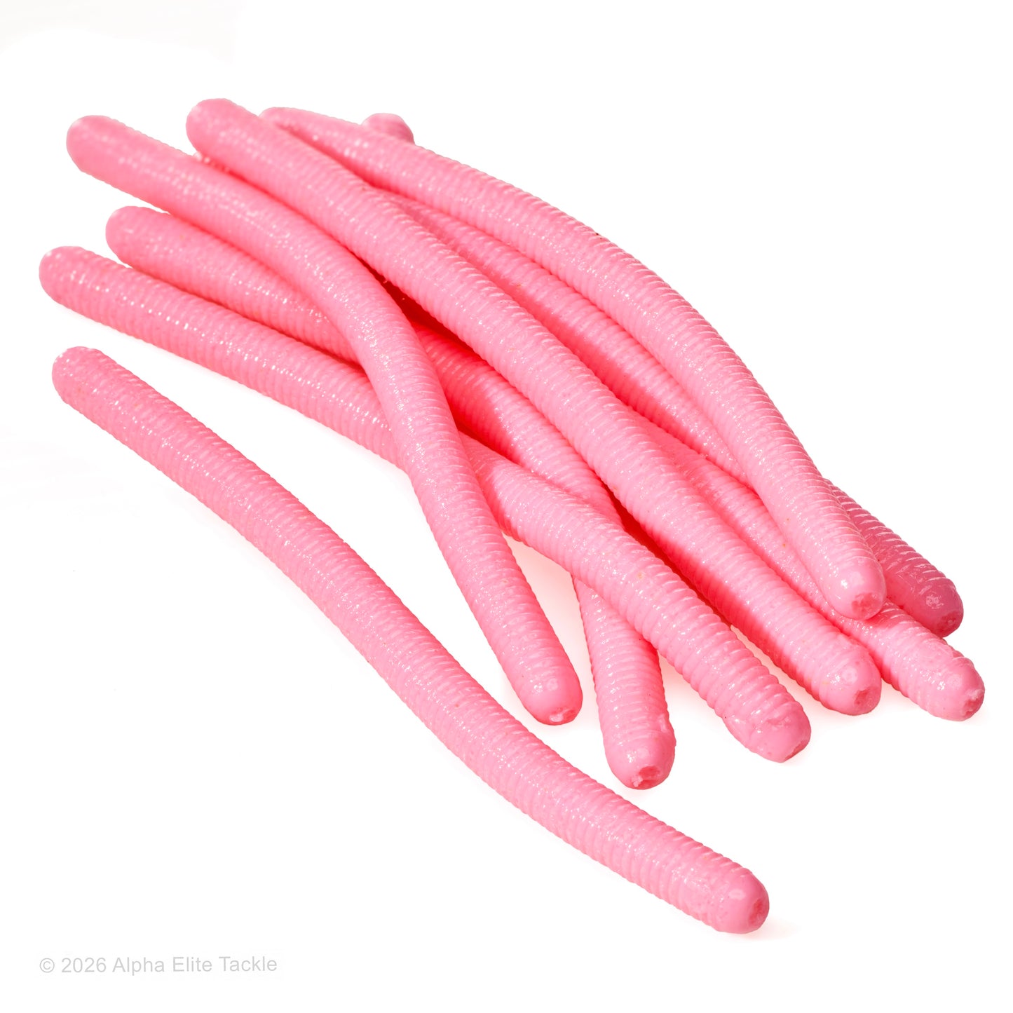 Close up of the Jackall Yammy 500 soft plastic bait in the color bubblegum pink on a white background