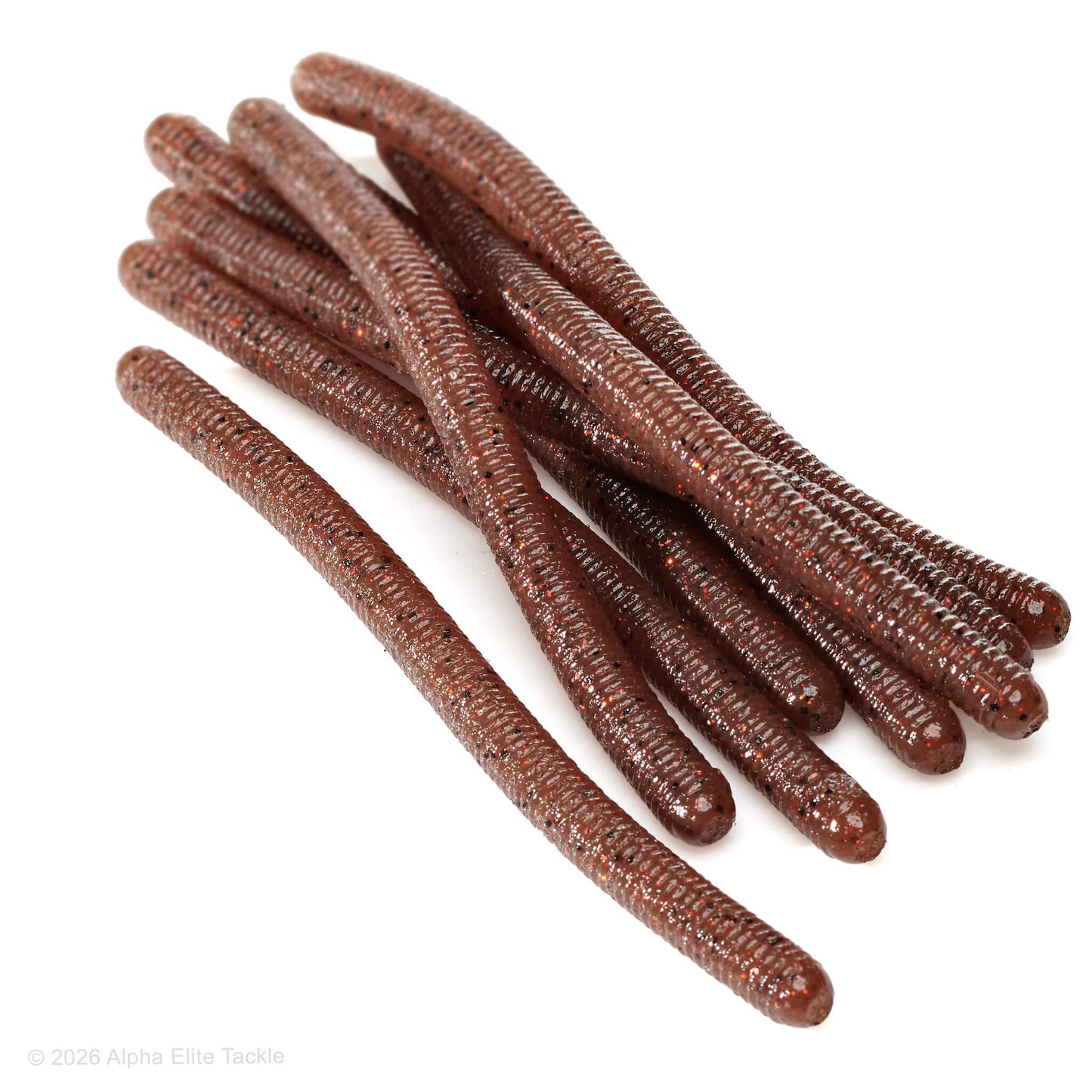 Close up of the Jackall Yammy 500 soft plastic bait in the color Ebimso Red Flake on a white background