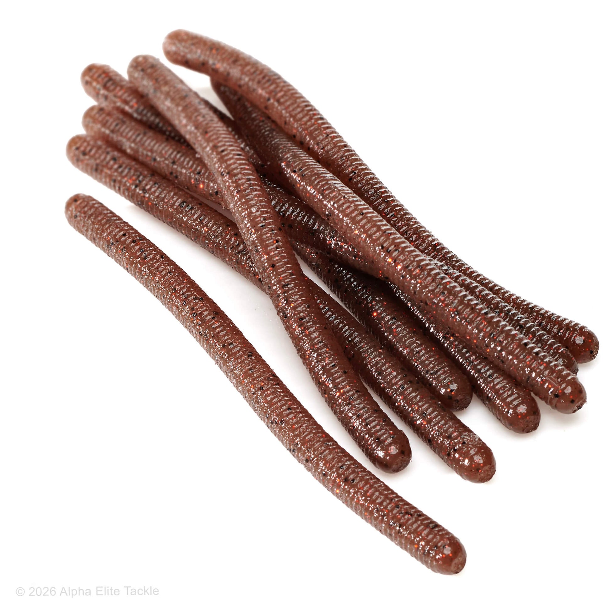 Close up of the Jackall Yammy 500 soft plastic bait in the color Ebimso Red Flake on a white background
