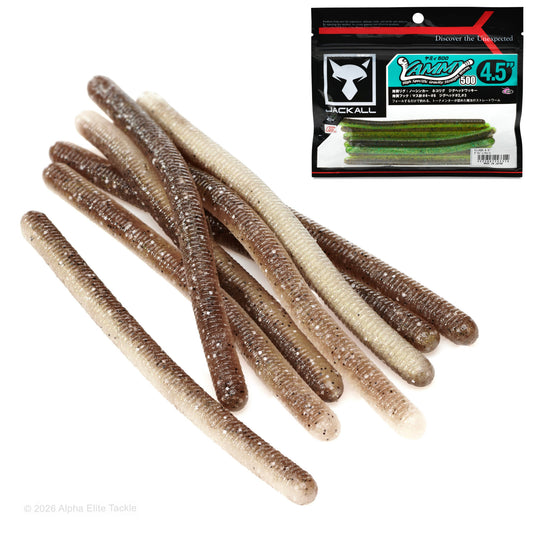 Close up of the Jackall Yammy 500 baits and packaging on a white background