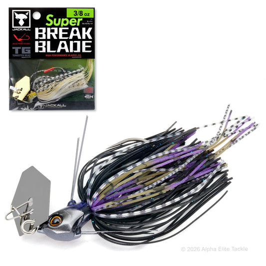 Close Up of the Jackall TG Super Break Blade Bladed Jig in the color silhouette black on a white background