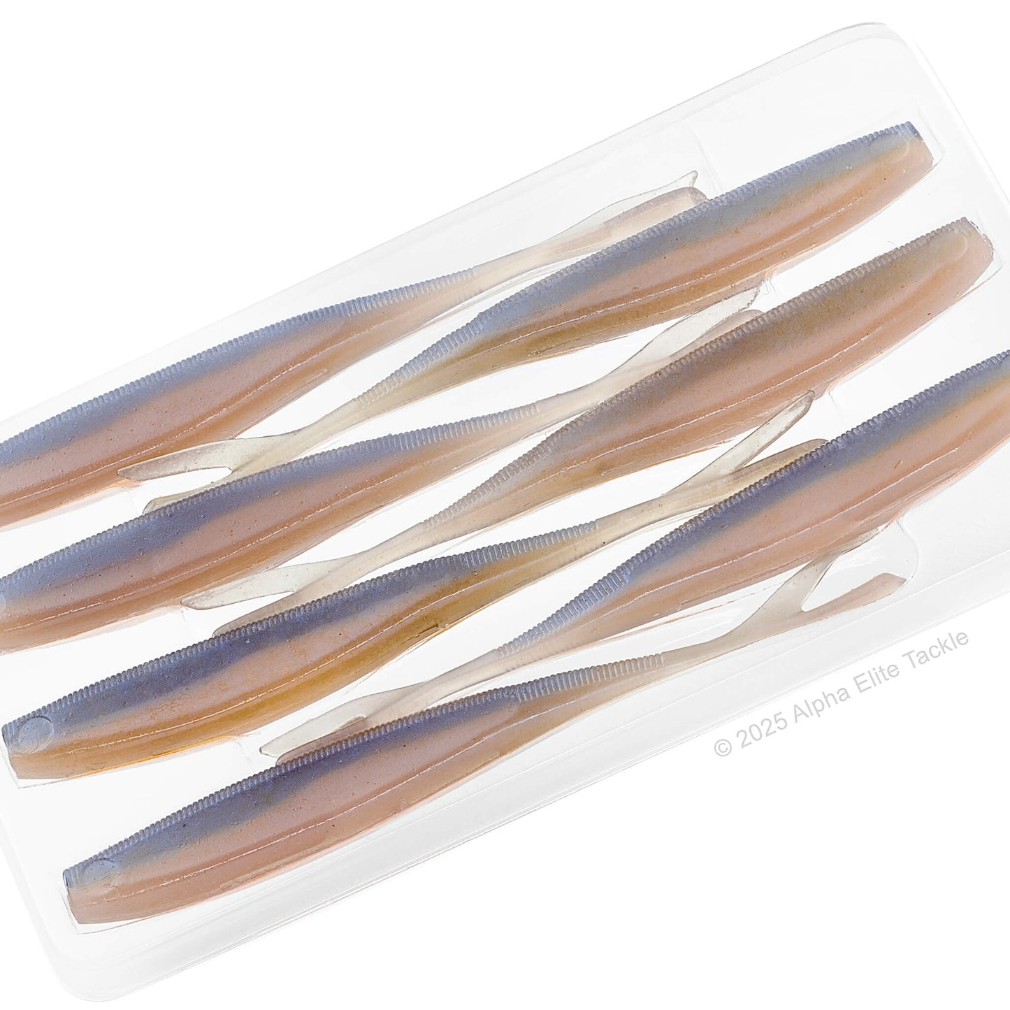 Close up of the Kaesu Isana Fluke Strolling Minnow in the color Natural Pro Blue on a white background
