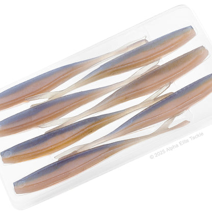Close up of the Kaesu Isana Fluke Strolling Minnow in the color Natural Pro Blue on a white background