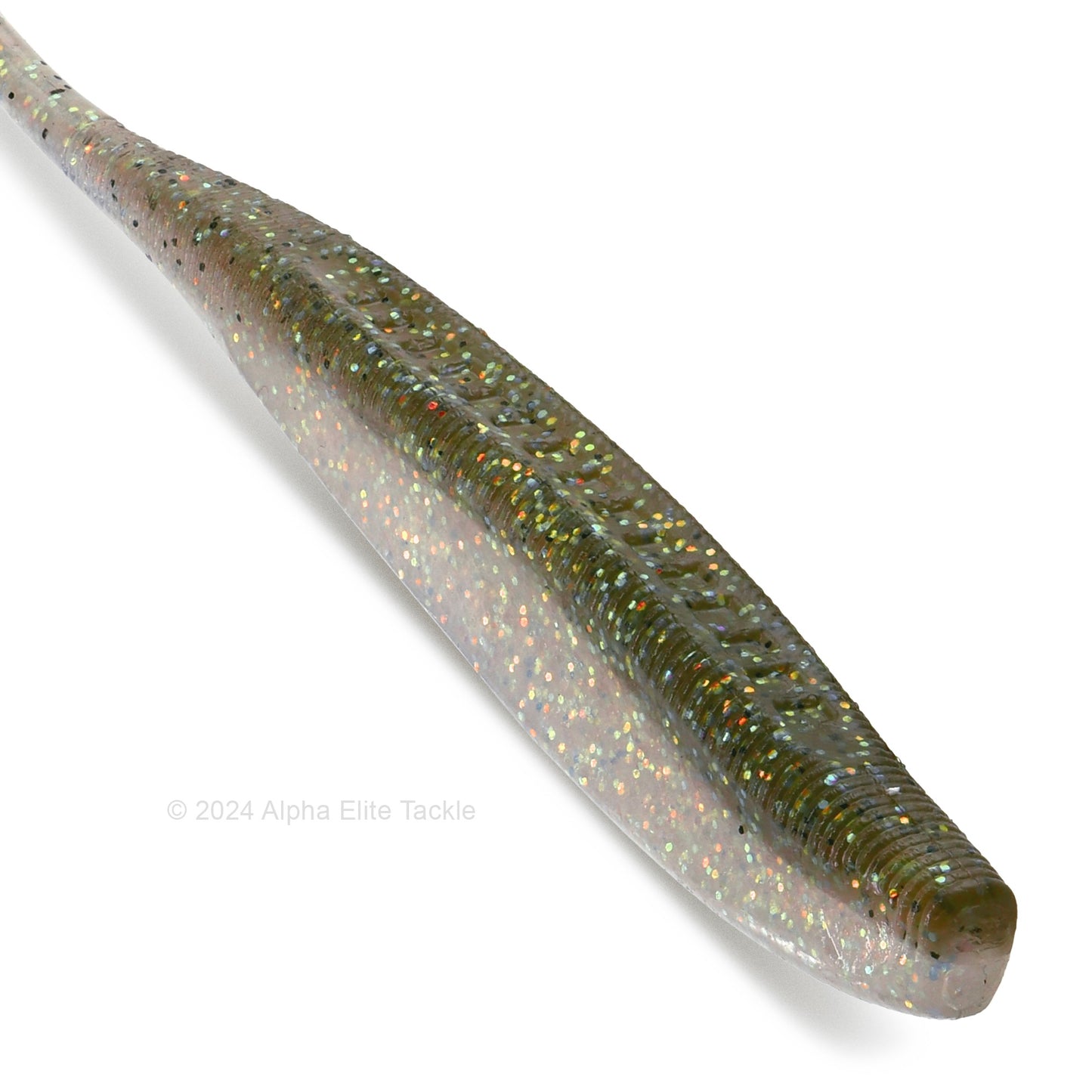 Close up of the Kaesu Isana Fluke Strolling Minnow in the color Smoke Black Hologram on a white background