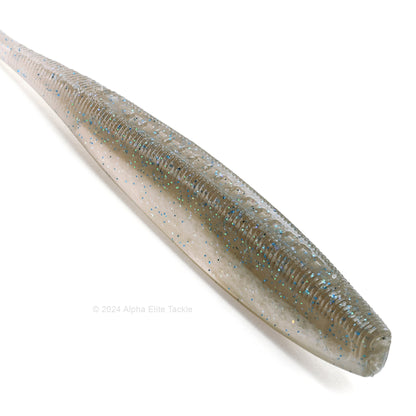 Close up of the Kaesu Isana Fluke Strolling Minnow in the color 
Smoke Wakasagi on a white background
