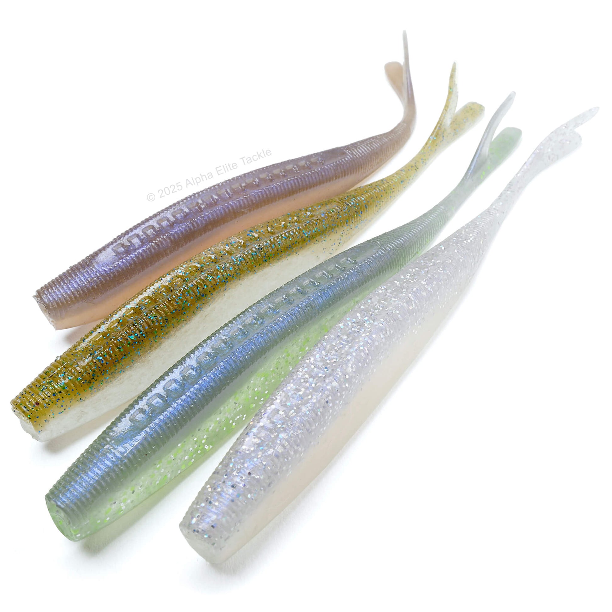 Four Kaesu isana fluke stolling minnows on a white background