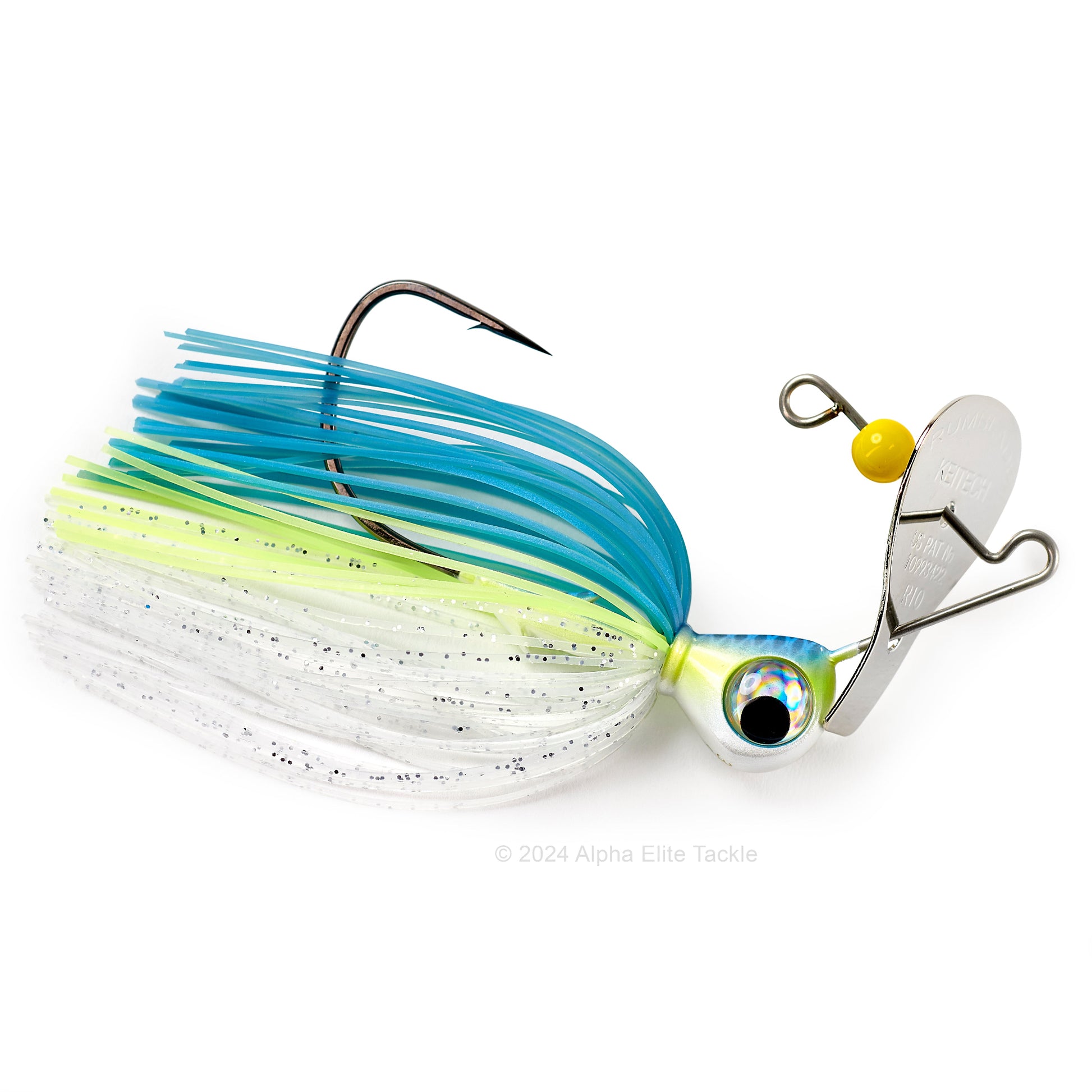 Close up of the Keitech Rumblade Bladed Swim Jig in the color Sexy Shad on a white background.
