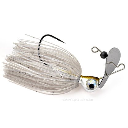 Close up of the Keitech Rumblade Bladed Swim Jig in the color Smokin Shad on a white background.