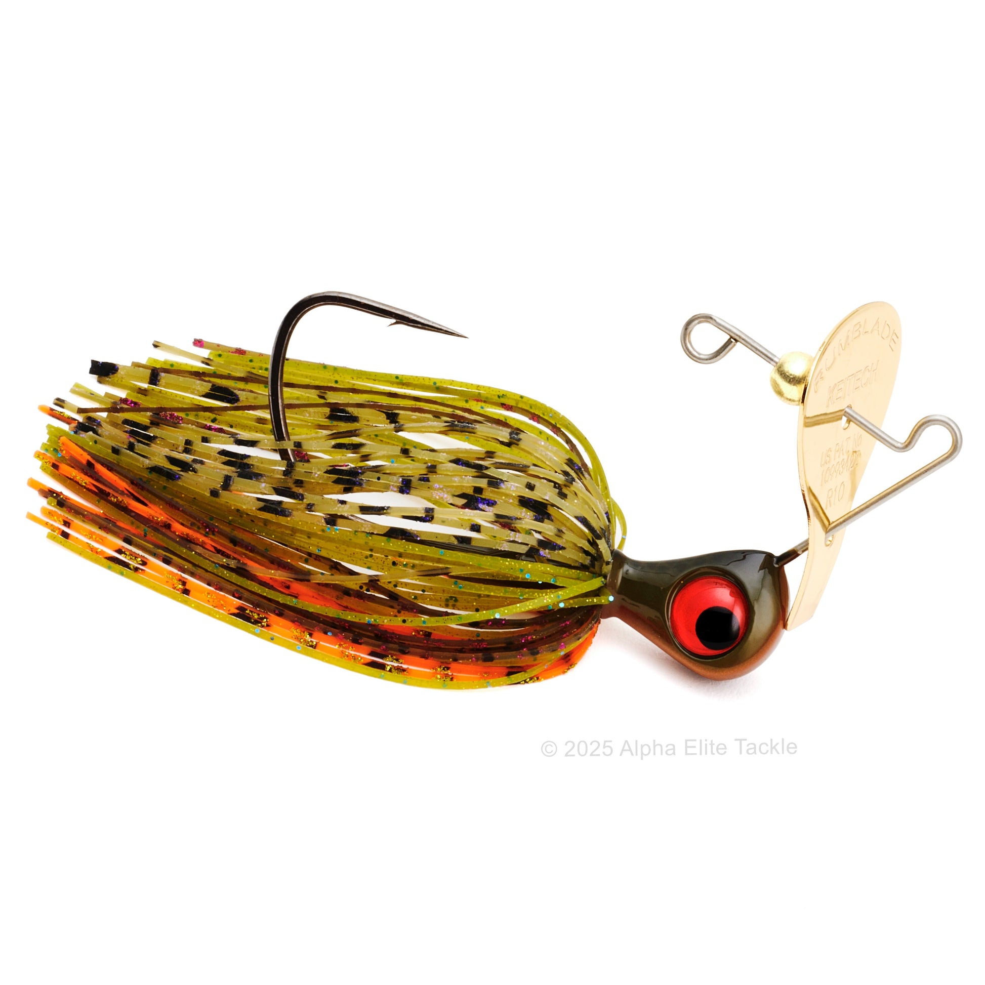 Close up of the Keitech Rumblade Bladed Swim Jig in the color Spawn Bluegill  on a white background.